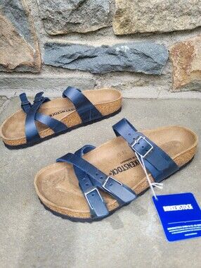 New !! Birkenstock Franca Leather Sandals Blue